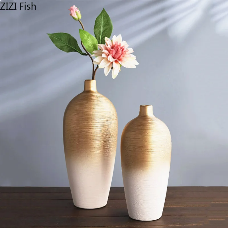 

Ceramic Vase Chinese-style Ceramic Handicraft Ornaments Golden Flower Vase Gradient Color Stripe Home Decoration Vases Flowers