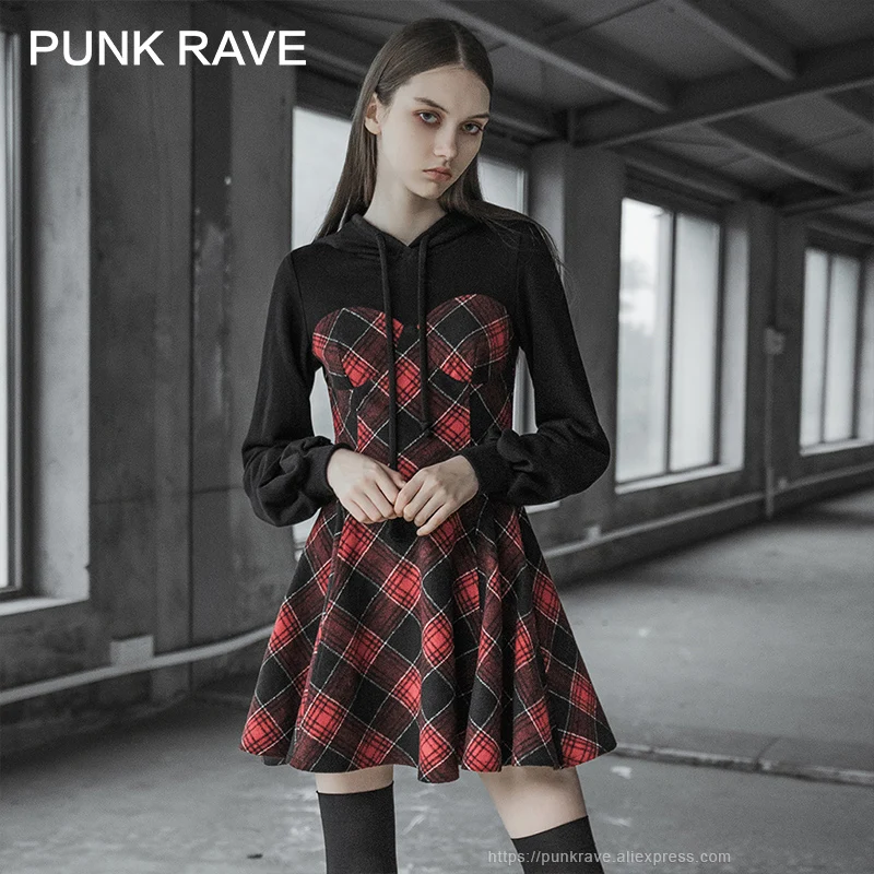 Женское Короткое платье в стиле панк из двух частей с фальш вставкой и шляпой