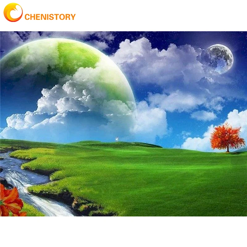 

CHENISTORY Natural Scenery Oil Painting Out By Number On Canvas With Frame Pictures Paint Kit For Adult Coloring By Number Decor