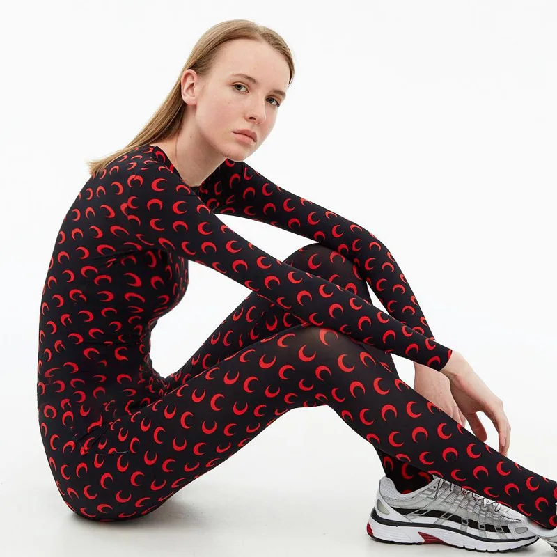 Осенний комбинезон с принтом Луны Женский Длинный 2019 уличная тонкая облегающая