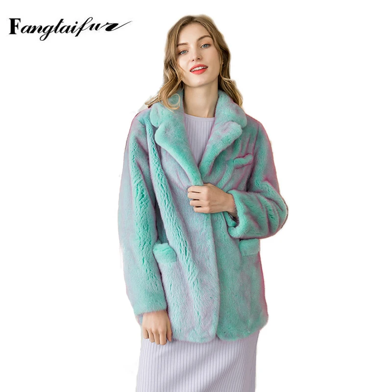 Женская импортная шуба из меха норки Fang Tai зимняя натурального с карманами светло