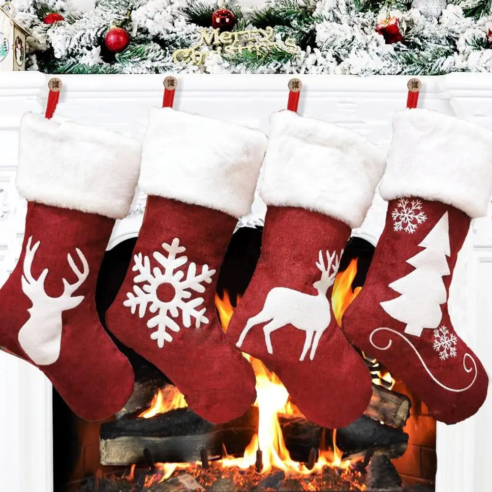 

Promotion 2Pcs Christmas Black Red Socks Hanging Christmas Tree Decoration Ornaments Year Candy Bag Xmas Decoration Socks Gifts