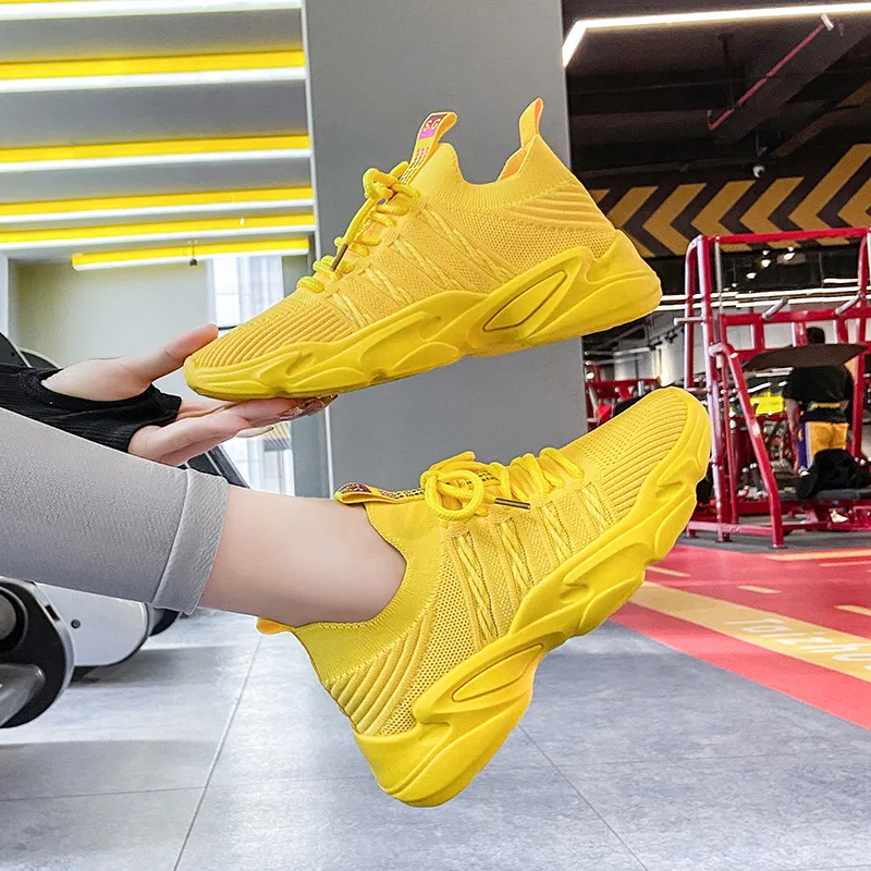 

Four Seasons Yellow Black Pink Flying Woven Old Shoes Net Red Students Sports Leisure Running Fashion Shopping Women's Shoes
