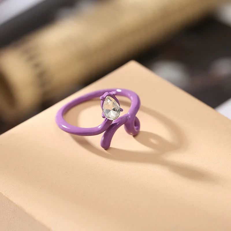 

ZN Hand-painted Fashion Dripping Oil Rings for Women Multicolor With Crystal Trendy Irregular Finger Rings Jewelry Gift