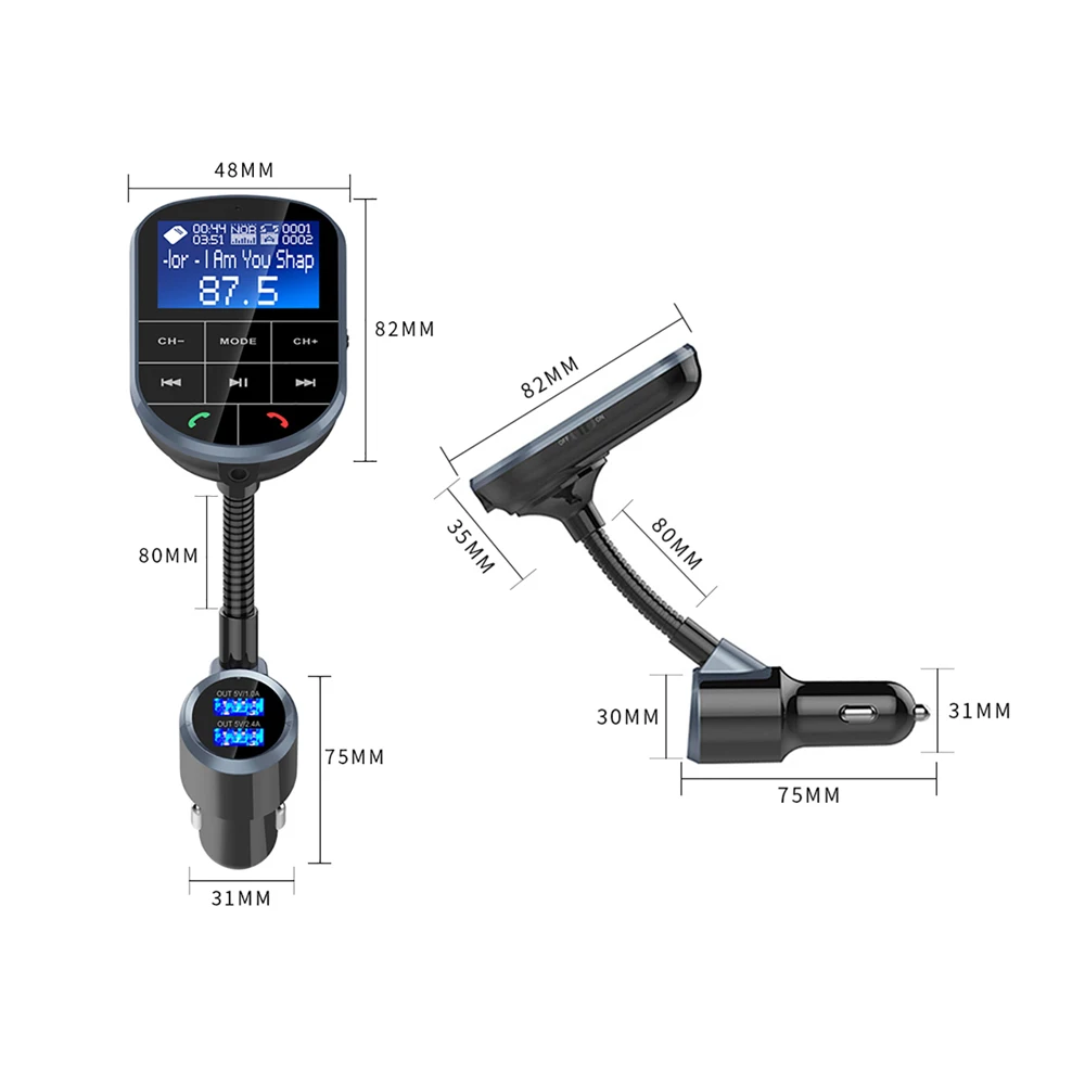 AOSHIKE, 2,4 дюймов, 12 В, 24 В, автомобильный Bluetooth, беспроводной приемник, fm-передатчик, прикуриватель, 5 В, а, MP3, двойной USB, AUX