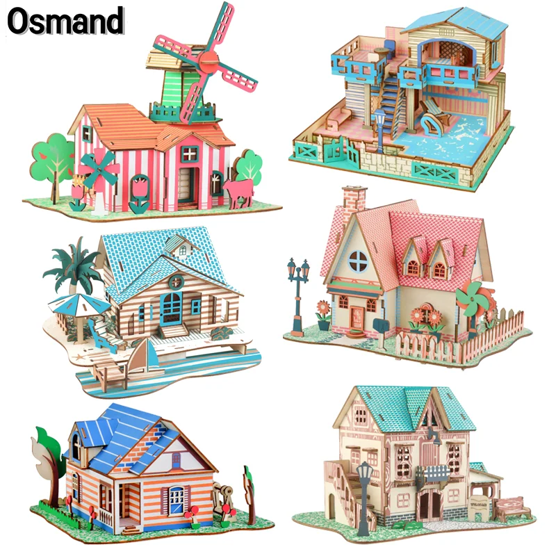 

3D Wooden Puzzle Paris Island Holiday Home Model Building Kit Creative Jigsaw Educational Diy Toys for Kids Xmas Gifts