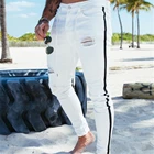 Мужские облегающие джинсы, байкерские потертые джинсовые брюки-карандаш в полоску сбоку, брюки в стиле хип-хоп, уличная одежда, 2021