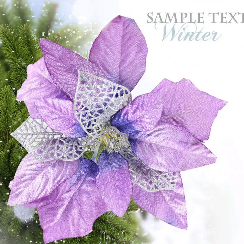 Poinsettia Блестящий Декор Цветок Рождественская елка-украшения свадебные-орнамент