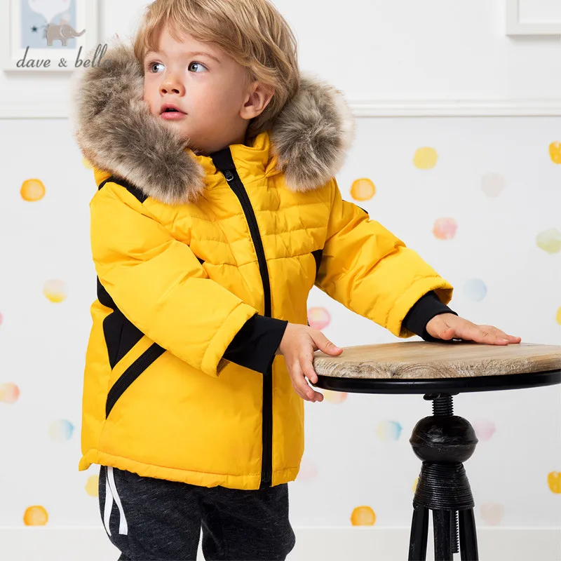 

DB15563 dave bella baby boys fashion fur hooded down jacket children 90% white duck down outerwear fashion light down coat