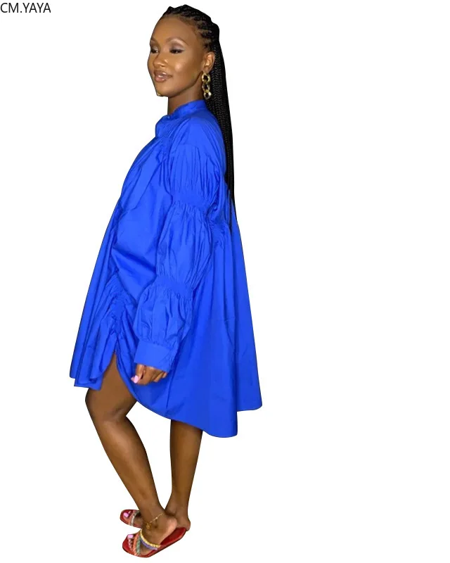 CM.YAYA Women Solid Loose Long Sleeve Blouse Dress | Женская одежда