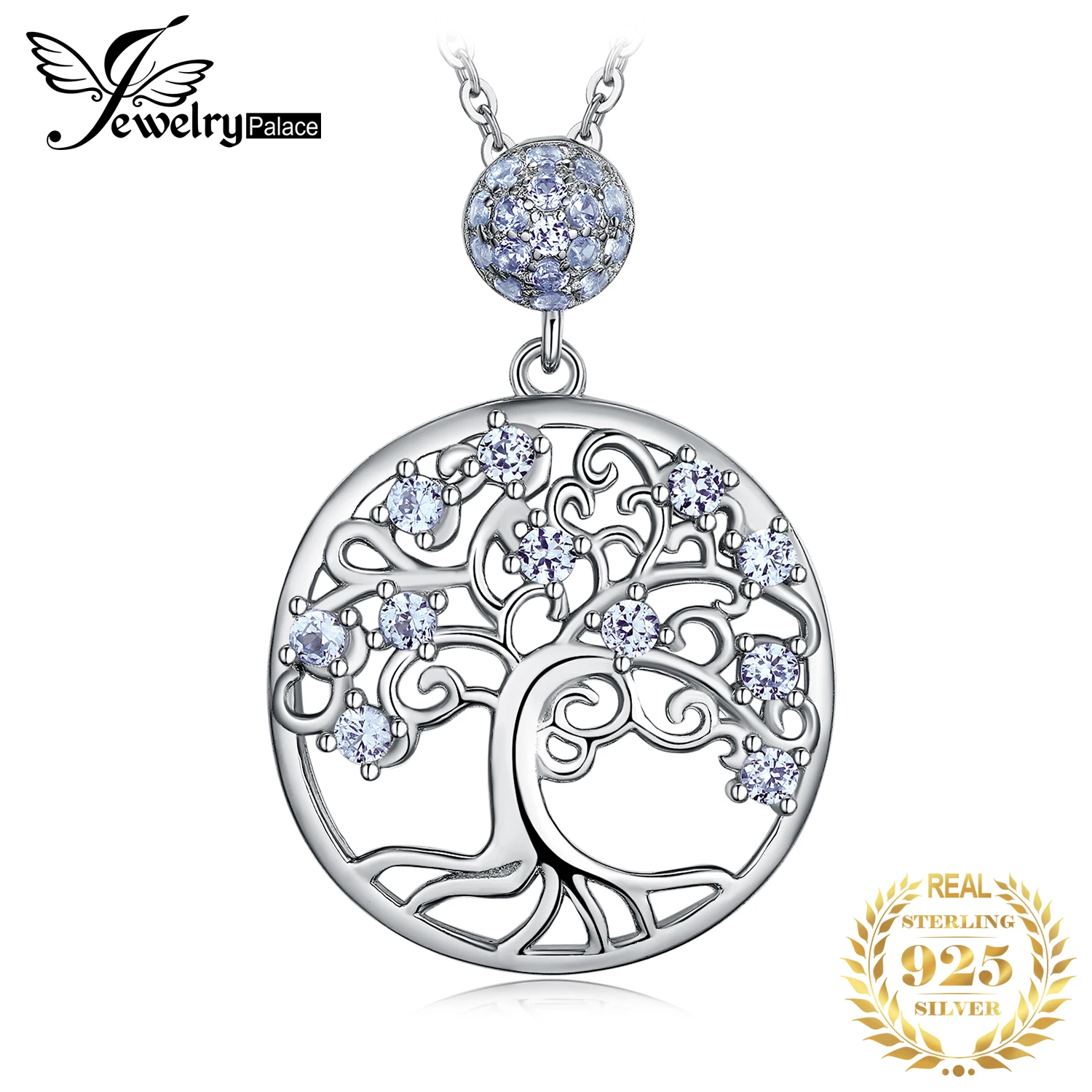 JewelryPalace-Colgante de Plata de Ley 925 con diseño de árbol de la vida, joya sin cadena con espinela azul, Gargantilla con piedras preciosas