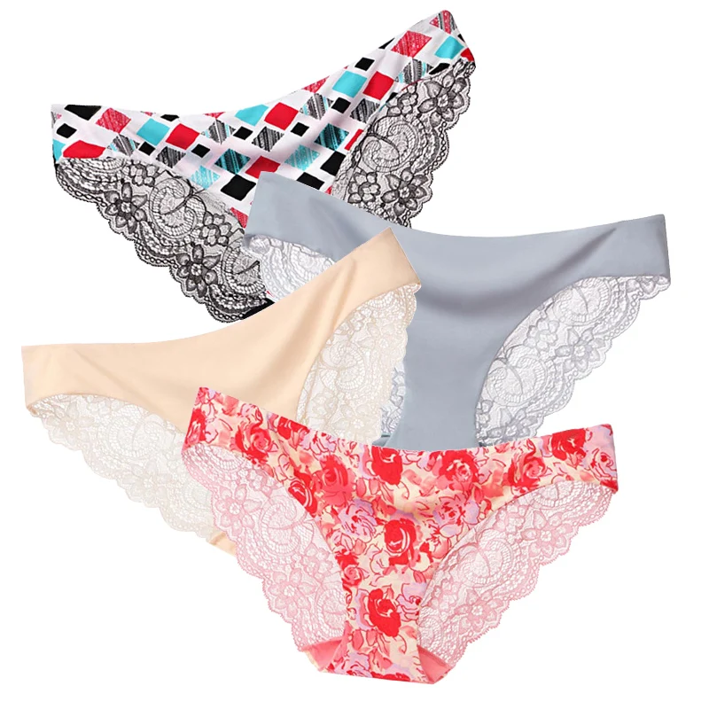 

3pcs/lot Sexy Panties Women Underwear Seamless Briefs Lace Lingerie Ice Silk Thong Women's Panties Clothes Underpants Intimates