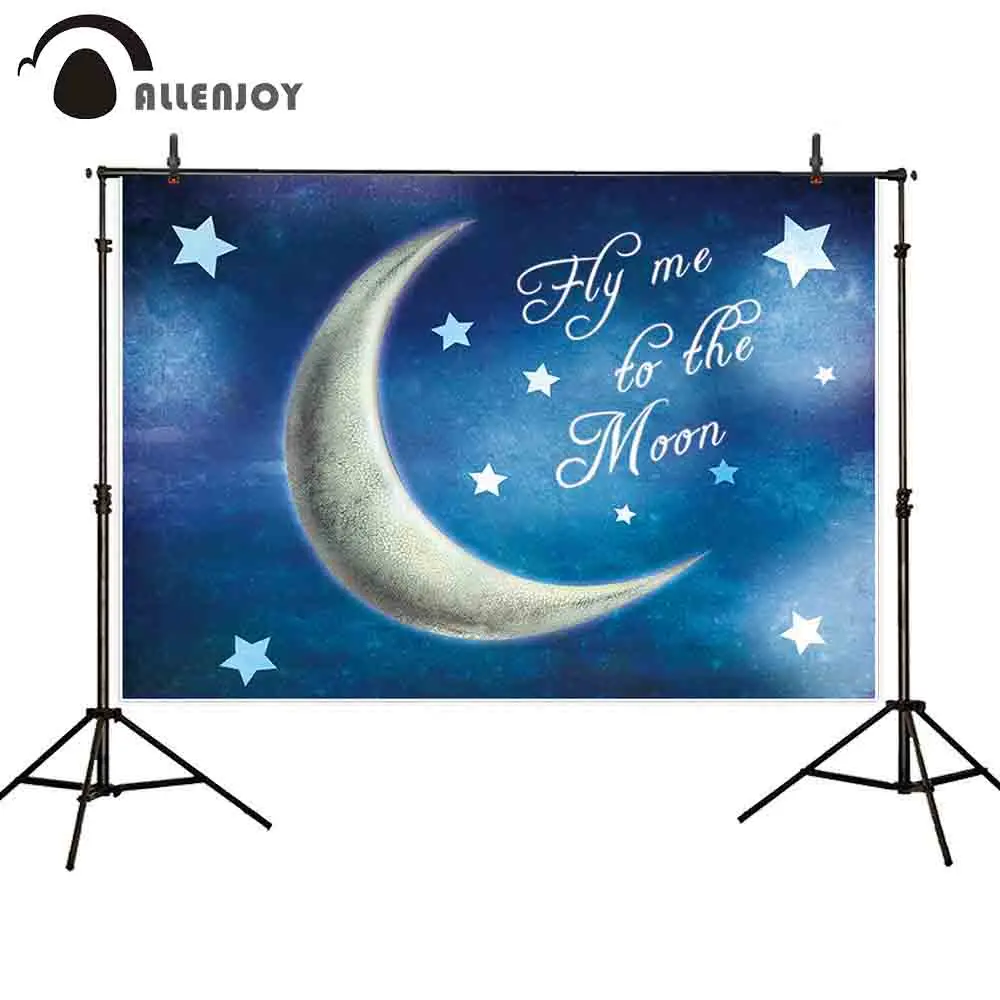 

Allenjoy Professional Photography Background Deep Night Blue Sky Crescent Moon Silver Shining Stars Backdrop Photo Studio