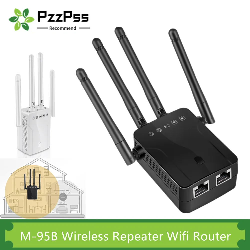 Беспроводной ретранслятор PzzPss Wi-Fi роутер 300 м усилитель сигнала 4 антенны для