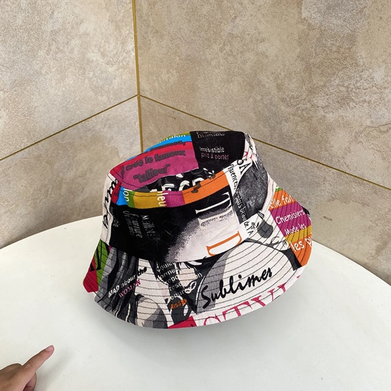 

Retro Newspaper Graffiti Fisherman Hat Casual Bucket Hat Sunprotect Outdoor
