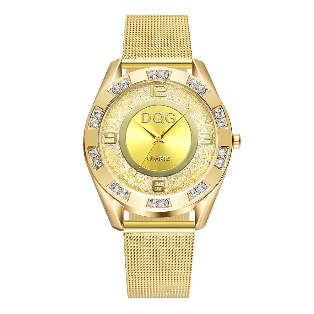 

Nice PopDouble Diamond Outer Ring Sand Diamond Face Steel Mesh Belt Ladies Watch Luxury Quartz Ladies Watch With Rhinestones