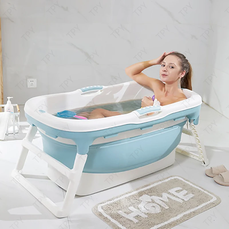 

Foldable Adult Bathtub with Cover Home Bath Tub Portable Tub Thickened Plastic Bath Barrel Full Body Soaking Bathtub Artifact