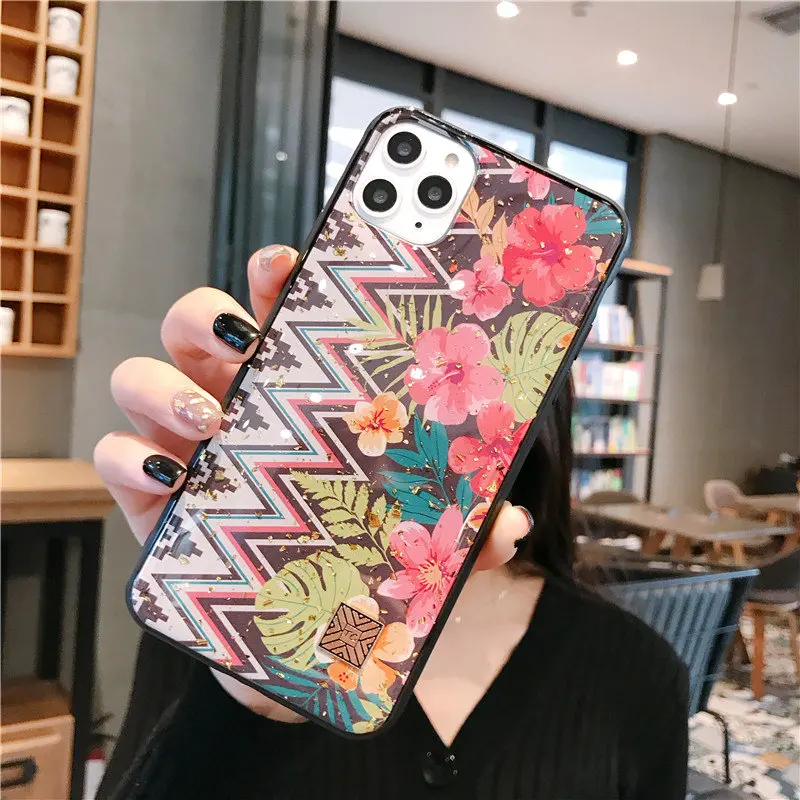 

sumkeymi Retro Stitching Flowers Soft Silicone Frame Phone Case For iphone 11 Case For iphone 12 7 8 Plus mini Pro X XS Max XR