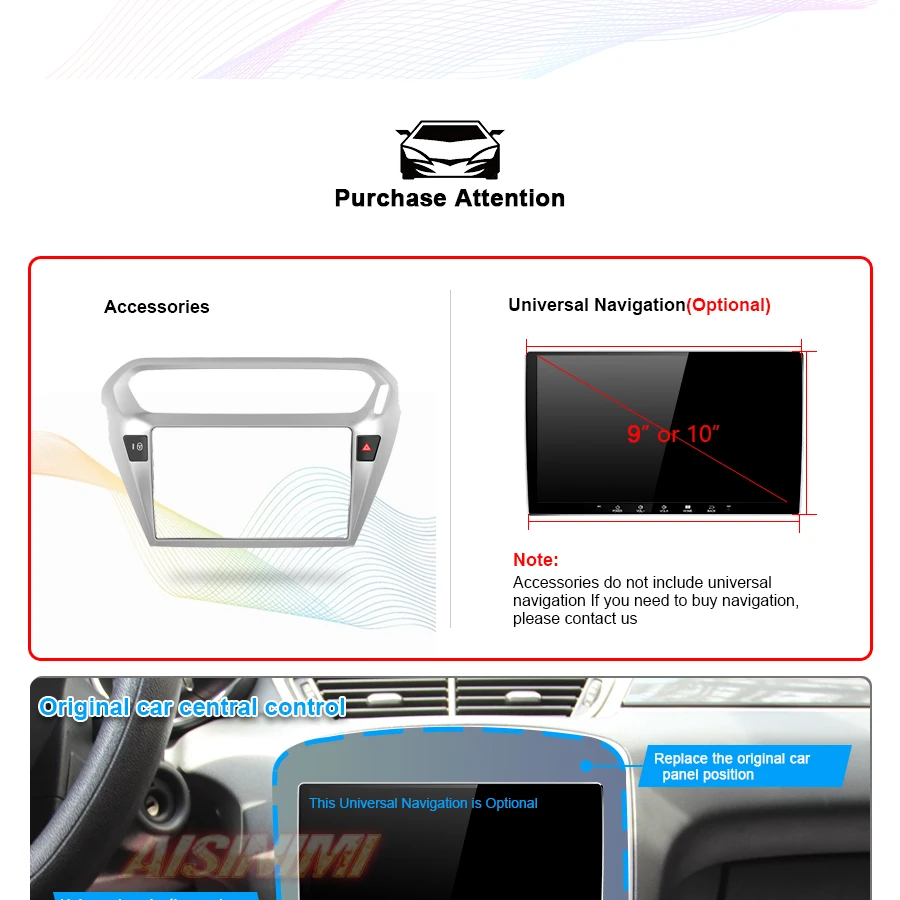 Рамка для автомобильного DVD-проигрывателя Aisinimi 9 дюймов PEUGEOT 301 / Citroen ELYSEE