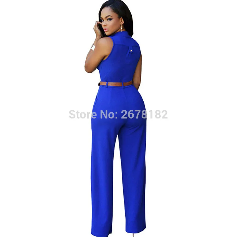 2018 Sleeveless sexy v neck loose wide leg long pant jumpsuit women romper fashion tunic office party outfit blue overalls | Женская