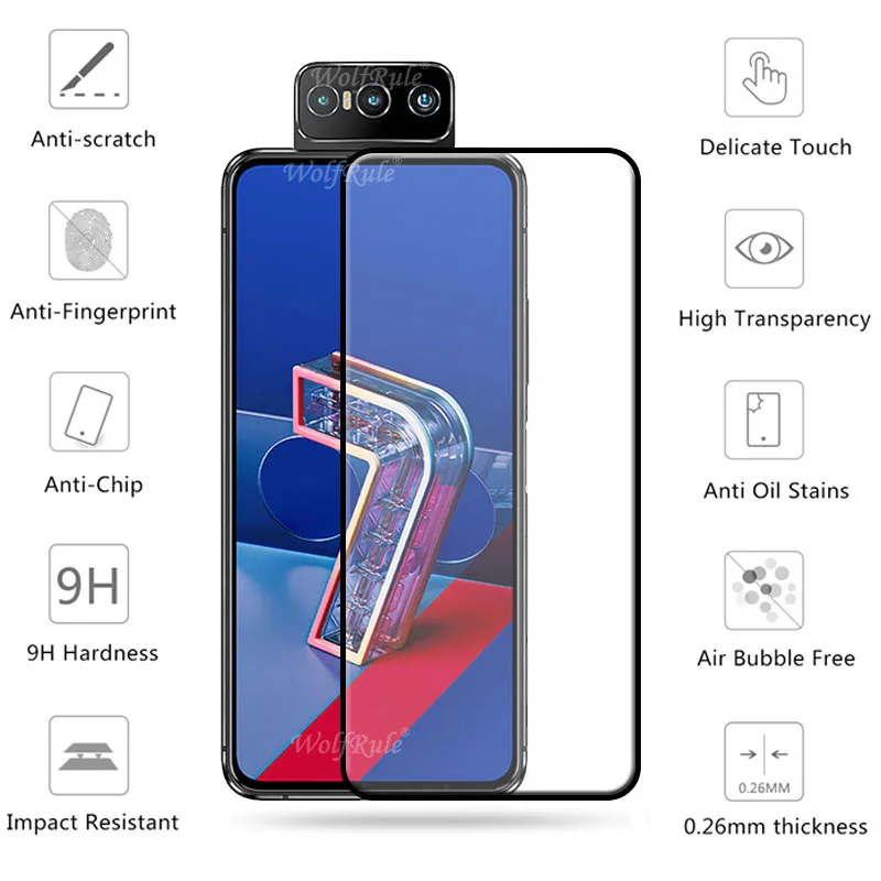Funda de vidrio con pegamento completo para Asus Zenfone 7, Protector de pantalla de vidrio templado HD para tel&eacute;fono, ZS670KS, 2 uds.-2