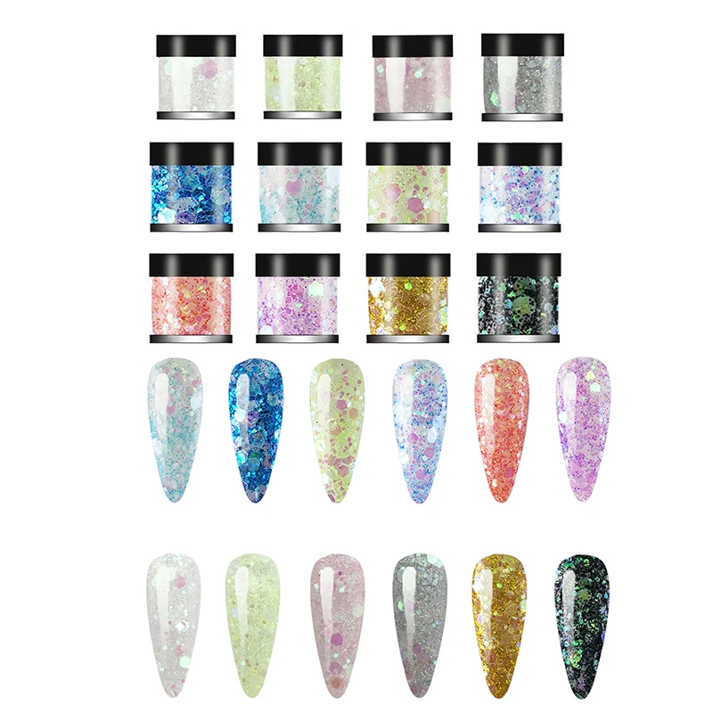 

Nail Glitter Mixed Color 12PCS/Set Dipping Powder Discoloration Style Art Decorations Confetti Glitter For Nails Salon Supplies
