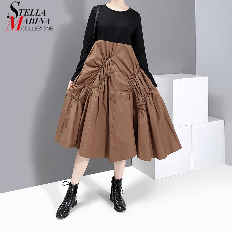 * Новинка 2019 женское осеннее лоскутное платье цвета хаки с длинным рукавом