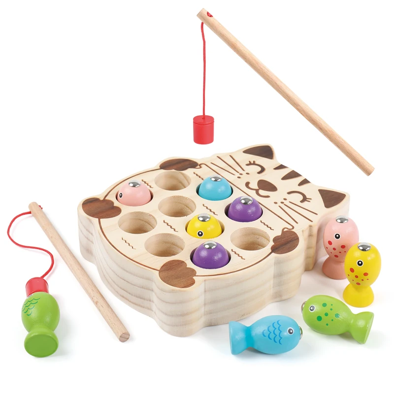 

Children Wooden Toys Magnetic Games Fishing Toy Kids 3D Fish Baby Kids Educational Toys Outdoor Funny Boys Girl as Birthday Gift