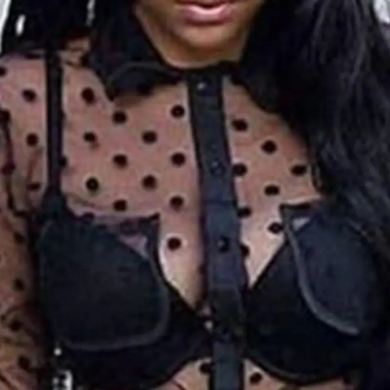 Женское Прозрачное платье в горошек черное элегантное просвечивающее лоскутное