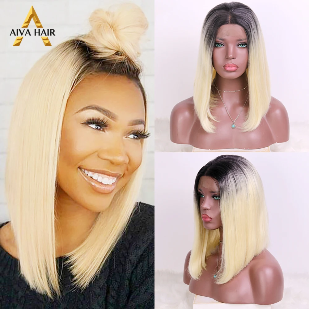

Ombre Blonde Synthetic Lace Front Wig Heat Resistant Straight Synthetic Short Lace Wig Aiva Cosplay Bob Wigs For Black Women