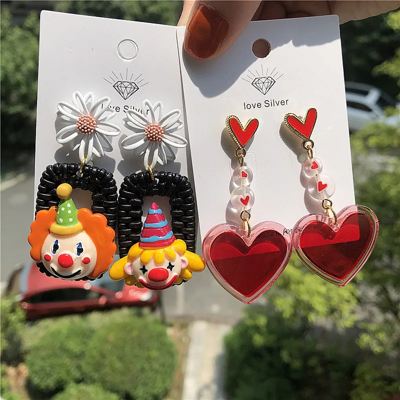 

Earrings for Women 2021 Cartoons Clown Big Fashion Earrings Heart Acrylic Boho Vintage Drop Earrings Cute Drop Earrings