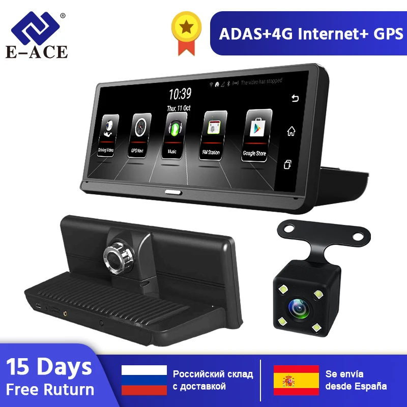 E-ACE E14 Автомобильный видеорегистратор 4G Android Dash Camara 8,0 дюймов видео рекордер gps навигация Dashcam ADAS Авто регистратор с камерой заднего вида