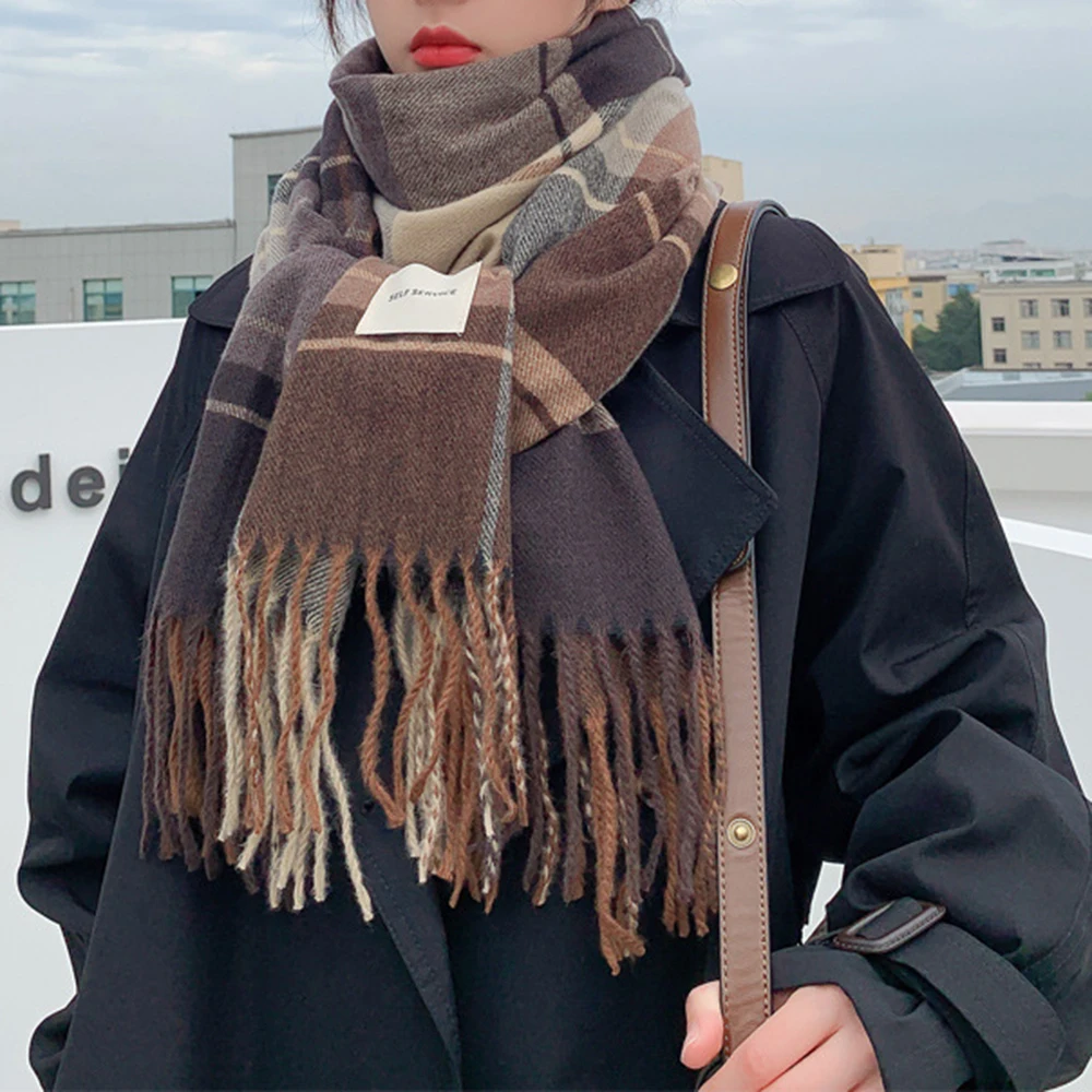 Шарф клетчатый женский трикотажный теплый кашемировый шарф шали бандана Пашмина