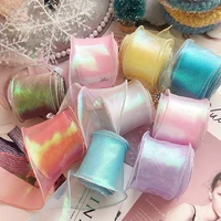 laser organza curling ribbon hair bows for crafts handmade rainbow tulle diy accessories flower packing wholesale 60mm 35meters