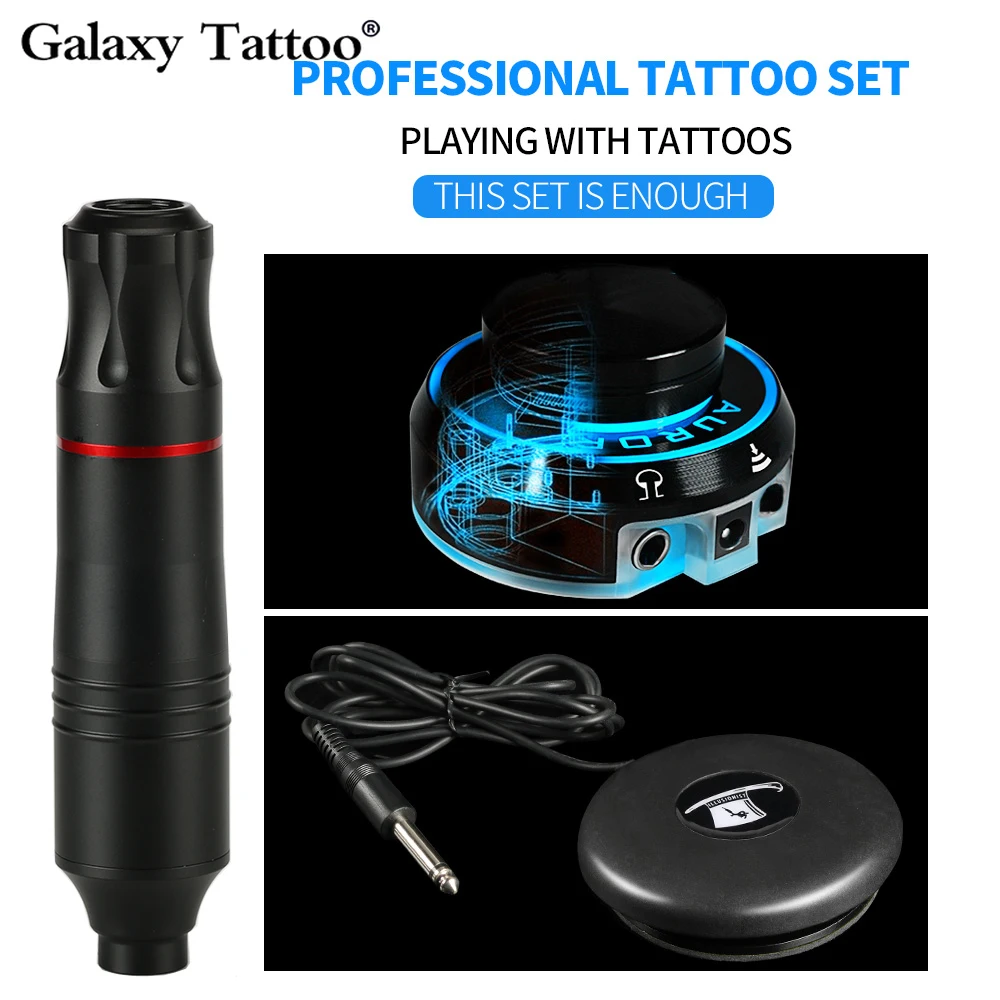 Professional Tattoo Rotary Pen Tattoo Kit Machine Aurora Power Set Foot Pedal Switch Tattoo Studio Supplies