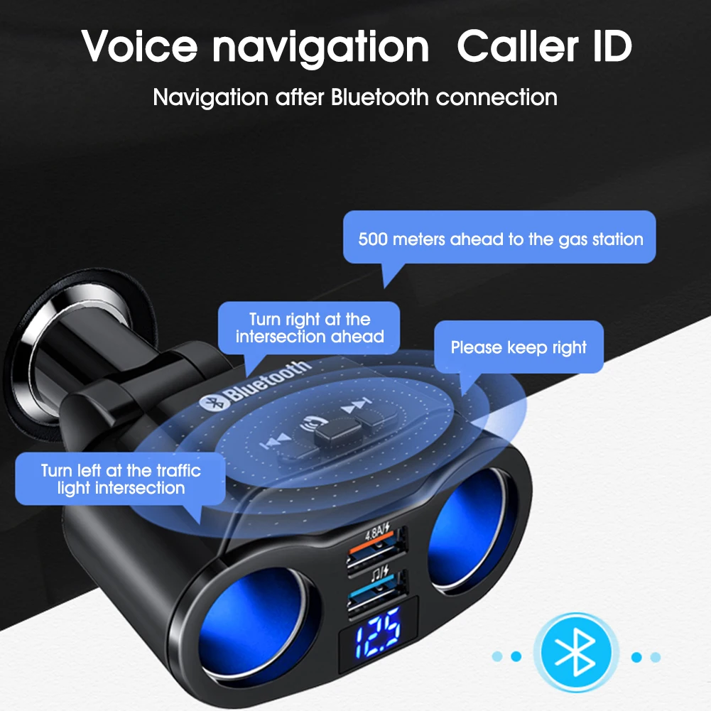 12V/24V Автомобильный светодиодный Дисплей Разветвитель Прикуривателя 90 Вт Bluetooth