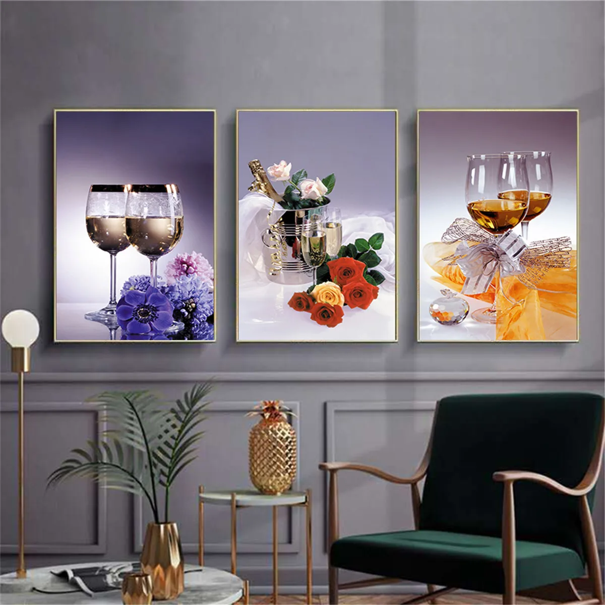 Обеденный стол очки шампанского современная картина плакат холст печать