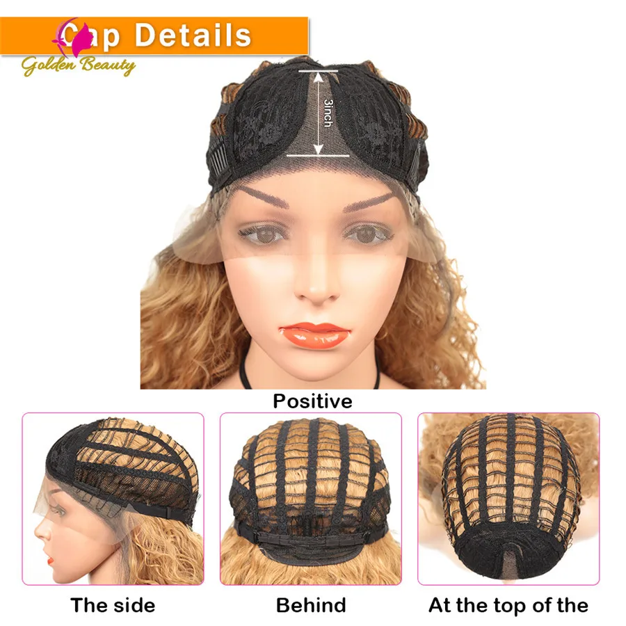 

Kinky Curly Wig Synthetic Lace Front Wigs Water Wave Long Hair T Part 28Inch 27 Ombre Frontal Wigs For Women Golden Beauty