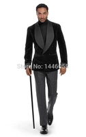 italian morning style coat pants party men suit 2020 custom made double breasted black velvet blazer groom suit wedding tuxedo