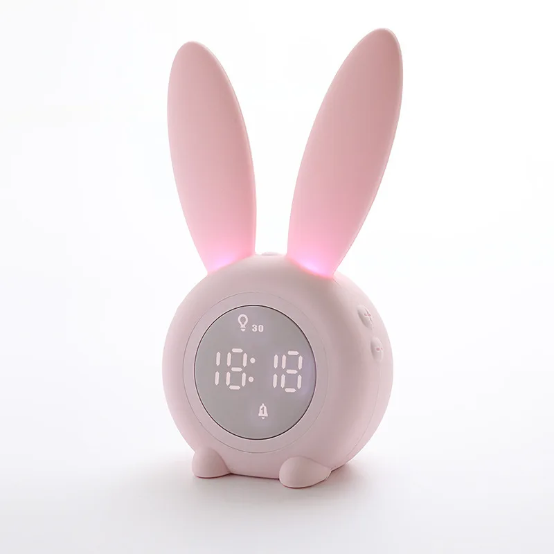 

Cute Rabbit Night Lamp Desk Clock Home Decoration Kids Alarm Clock Rechargeable Touch Control Night Light Digital Screen