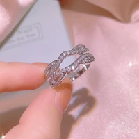 luxury double layer cubic zirconia rings for women 925 silver band jewelry high quality fashion wedding party index finger ring