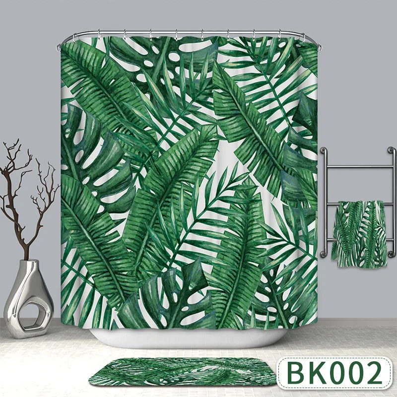 Современная 3d зеленая тропическая занавеска для душа с растениями ванная