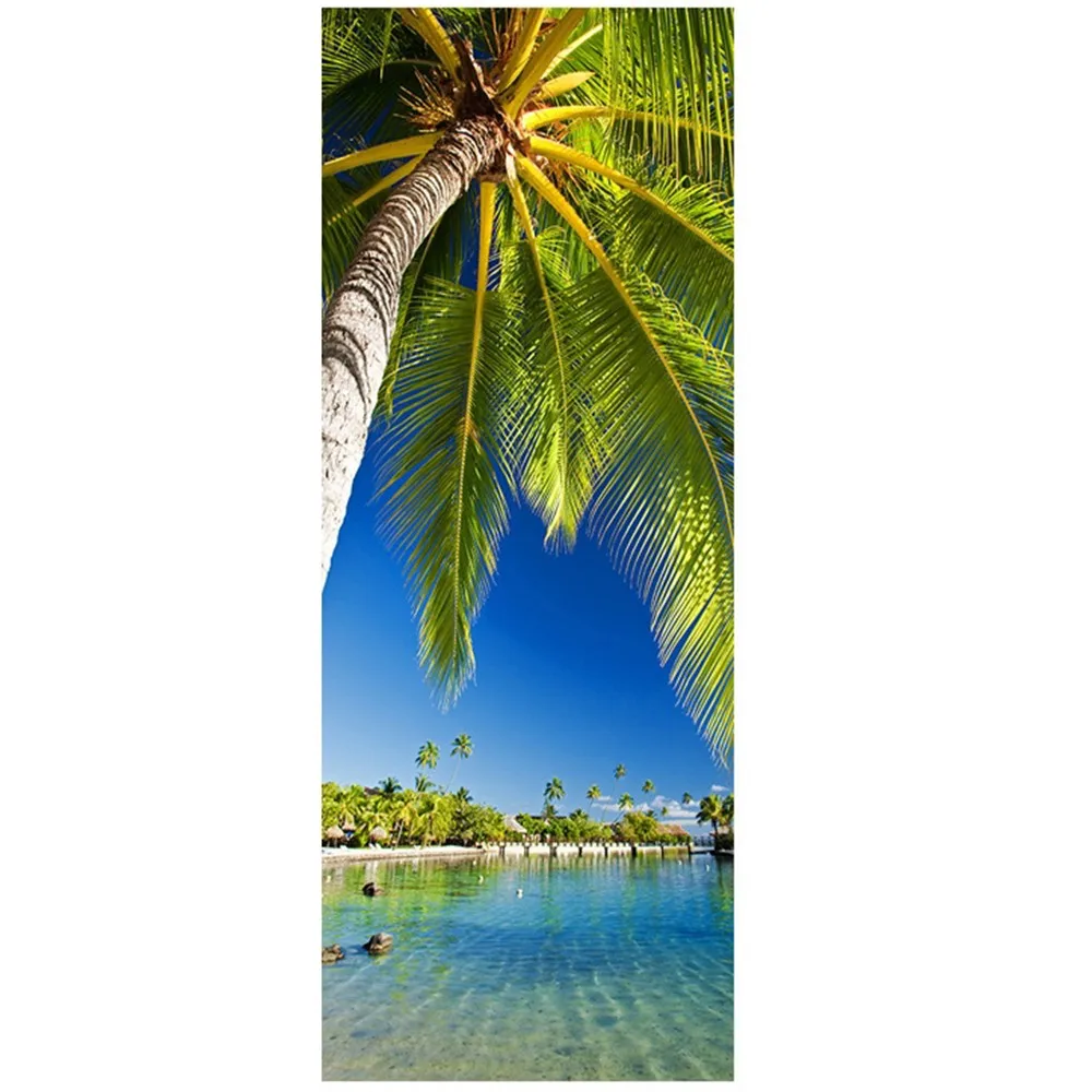 2 шт. декор для двери в гостиную Красивые стикеры на обои пейзаж озеро пальма