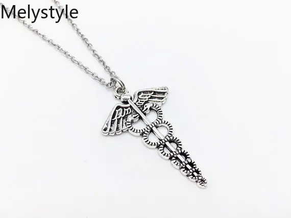 2019 Silver Color Plated Medical-Symbol Nurse Doctor Pendant Caduceus Necklace Snakes Wings Day Gifts | Украшения и аксессуары
