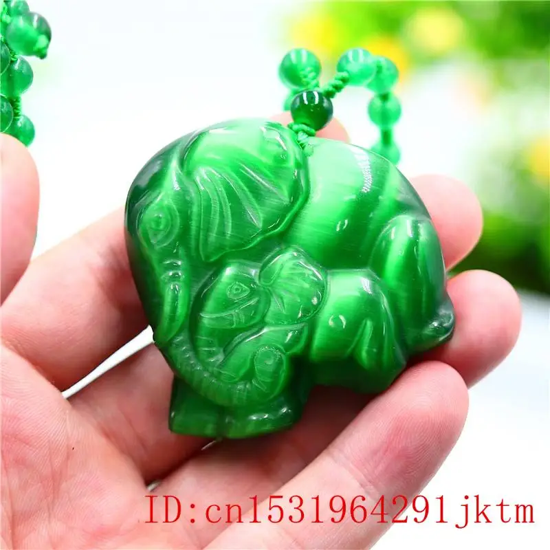 

Green Jade Elephant Pendant Necklace Gifts Fashion Carved Chinese Jewelry Amulet Natural Charm