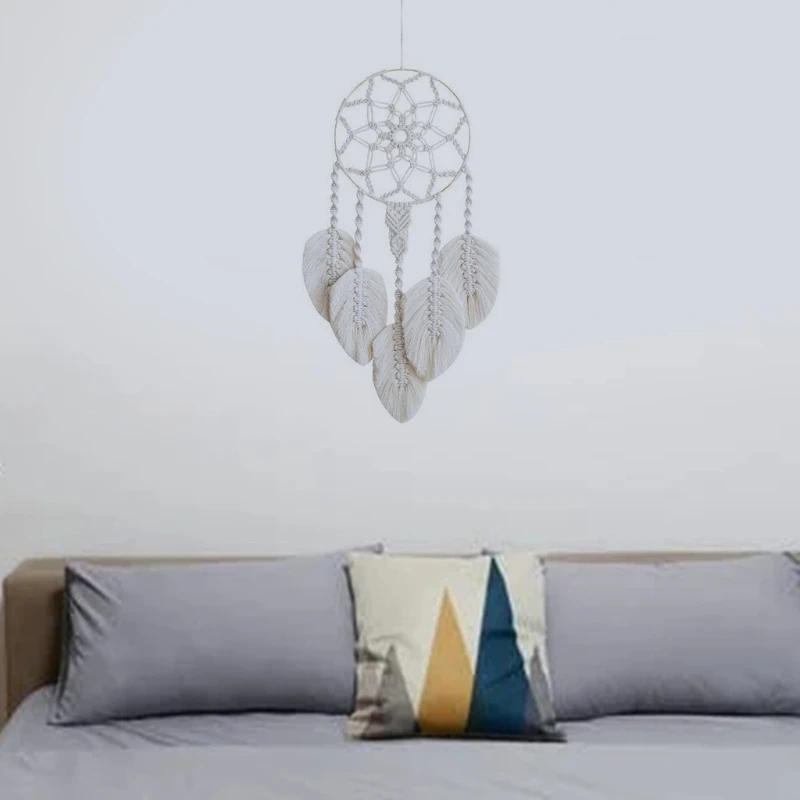 

Macrame Dream Catcher Boho Handmade Woven Feather Leaf Tassels Wall Hanging Pendant Ornament Home Bedroom Dorm Nursery Decoratio