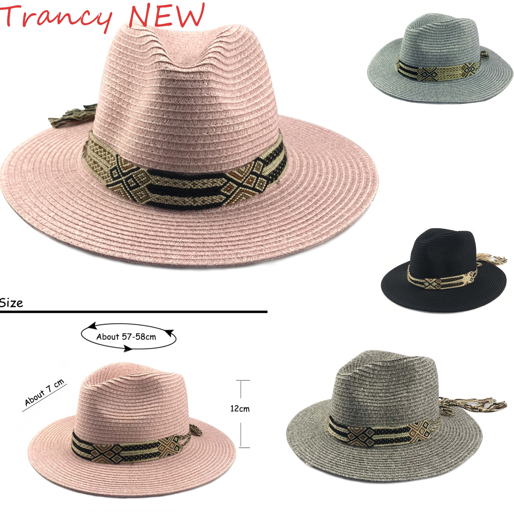 Шляпа-федора женская летняя соломенная Классическая пляжная Панама с широкими
