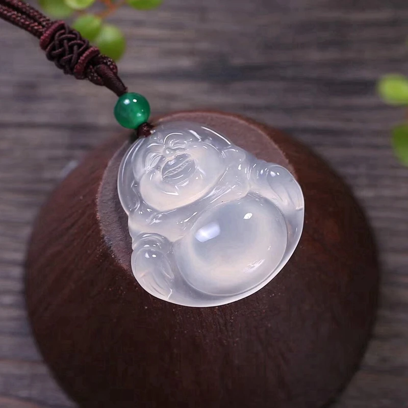 Exclusive design natural ice jade agate Maitreya Buddha Pendant men's and women's sweater chain pendant with certificate | Украшения