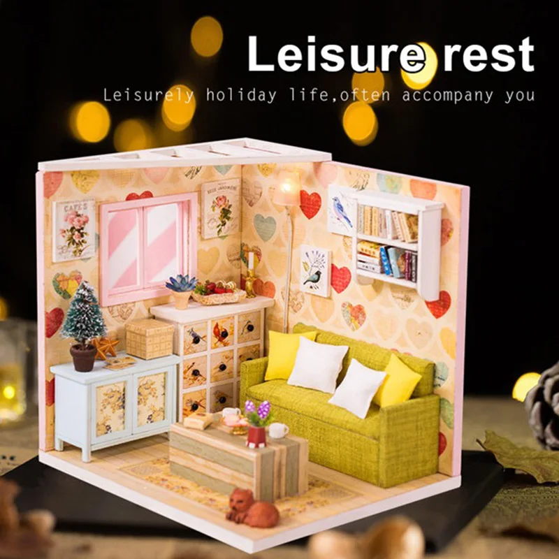 Миниатюрные домики с кошкой самодельные аксессуары для кукол Мини Деревянный