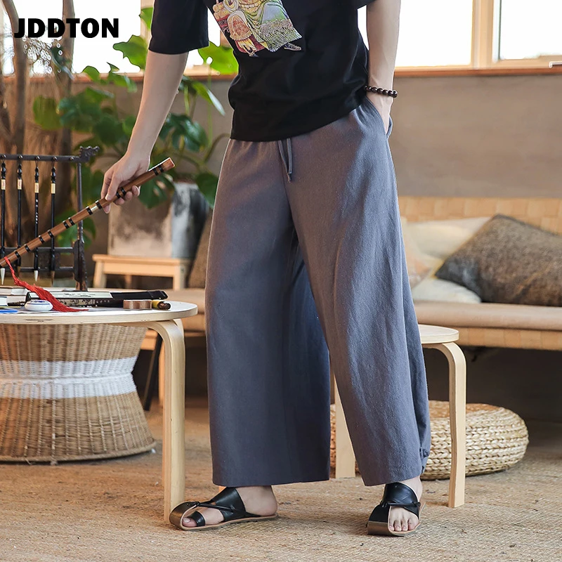 JDDTON мужские широкие брюки хлопковые и льняные Модные шаровары однотонные Harajuku